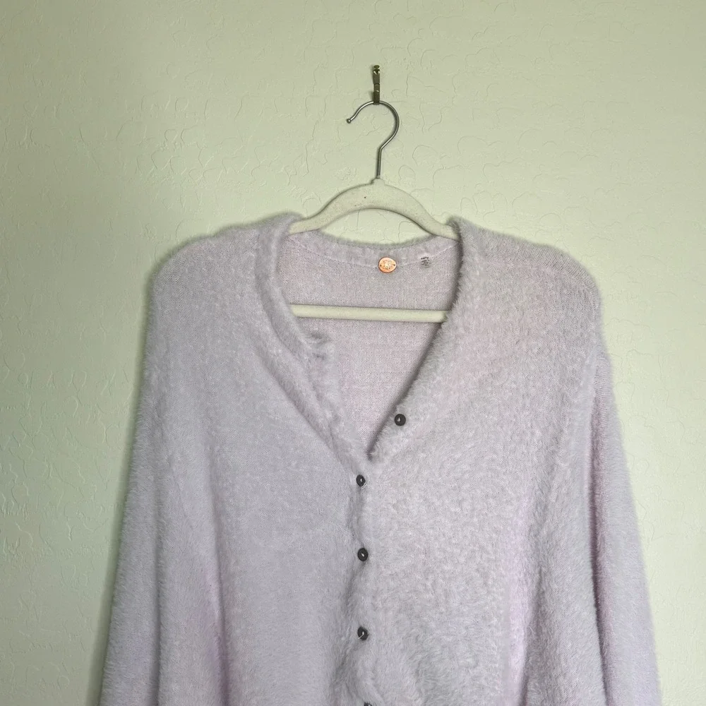 Free People Womens FP ONE Wyatt Fuzzy Cardigan XS Lavender Cropped Soft Knit